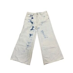 VIAVIA The Low + Baggy Jean Cyprus Tie Dye Wide Leg Denim Pants White Blue Sz 33